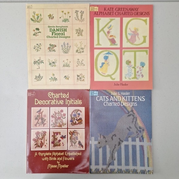 Vintage Dover Needlework Series 4 Design Books Danish Floral Initials Alpha Cats - Picture 2 of 11